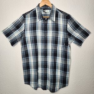 LRG Black, Blue, and White Plaid Shirt Short Sleeves Mens Size Medium